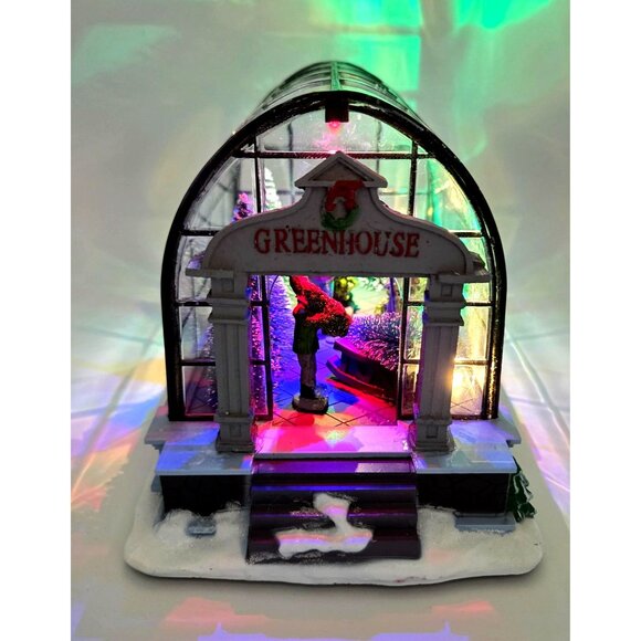 Lighted Christmas Village Greenhouse Holiday Xmas Collectible Building - Picture 9 of 16